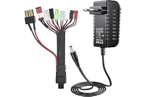 SoulBay Chargeur NIMH/NICD 2-10s 2,4V-12V Batterie pour Voiture/Bateau/Avion/Drone/Airsoft avec 9 Adaptateurs Universels