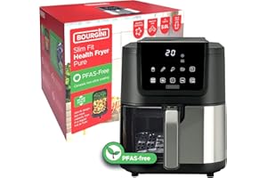 BOURGINI Freidora de Aire con Revestimiento Cerámico Pro, Libre de Químicos (PFAS, C6, PFHxA, PTFE, PFOA y BPA), 5 Litros, Formato Slim 35% más compacto, 1500W, ideal para un hogar sin tóxicos.