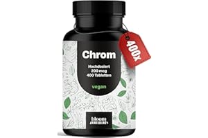 ‎BLOOM NATURALS BEAUTY SUPPLEMENTS Chrom Picolinat hochdosiert - 400x Tabletten hochdosiert mit 200 mcg Chrom pro Tablette - vegan und produziert in Deutschland - Verpackung kann variieren