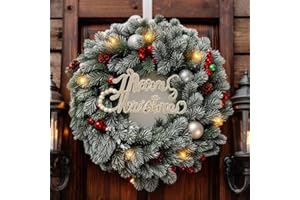 KEKECHAORAN Wieniec na drzwi, 35 cm, sztuczny wieniec na drzwi, Boże Narodzenie, wieniec adwentowy, wieniec bożonarodzeniowy, do kominka, drzwi wejściowych, okien, biało-srebrny