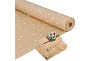 WORIC 25m Christmas Wrapping Paper Roll, Star Wrapping Paper Christmas Kraft Wrapping Paper Brown Wrapping Paper for Birthday Party Gift Wrap Christmas Decoration (43cm)