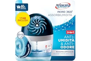Ariasana Aero 360° kit Assorbiumidità (1 Dispositivo incl. 1 Ricarica Tab 450g), Deumidificatore non Elettrico e Riciclabile, Assorbi Umidità contro Condensa e Muffa