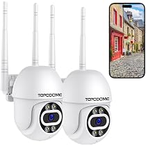 Topodome Telecamera Wi-Fi Esterno/Interno 1080P, Videocamera Sorveglianza WiFi Con Rilevazione Umana, PTZ 360 Gradi Auto Tacking, Visione Notturna Infrarossa e Color 25m, Audio Bidirezionale IP66