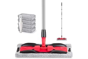 MEXERRIS Microfiber Mops for Hardwood Floor Cleaning - Floor Flat Mop with 59" Stainless Steel Handle 4 Reusable Pads and 1 Scrubber - Dry Dust Mop for Wood Laminate Tile Commercial Home Use
