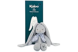 Kaloo - Lapinoo - Pantin Lapin - Peluche Bébé Bi-Matières Jersey et Tricot - 25 cm - Couleur Bleu - Matières très Douces - Boîte Cadeau - Dès la Naissance, K969939