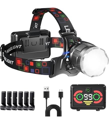 Lumière De Camping Extérieure Portable Aucaer Lampe Frontale Rechargeable Puissante,6 Modes IPX5 U00c9tanche Lampe De Camping