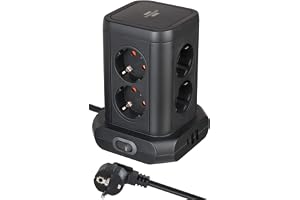 Brennenstuhl 8-uttagstorn med USB och USB C | Eluttag block 8-vägs med 2x USB A & 1x USB C Power Delivery för snabbladdning