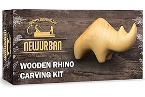NEWURBAN Kit de Sculpture Sur Bois Pour Débutants - Kit de Avec Rhinocéros - Set de Travail Pour Enfants, Adultes - Couteau de Sculpture Sur Bois En Acier Inoxydable Avec Manche