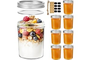 ComSaf Mini słoiki mason, 500 ml, 8 sztuk, regularny słoik z pokrywkami i taśmami uszczelniającymi, mały szklany słoik do konserw na przyprawy, dżem, miód, galaretkę, deser, upominki ślubne pod