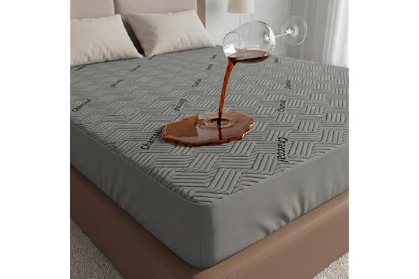 Ayka 100% Waterproof Charcoal Mattress Protector King Size Breathable Hypoallergenic Noiseless Ultra Soft Fitted Bed Protector 78x72 inch Mattress/Bed Cover (King (78 * 72 ))