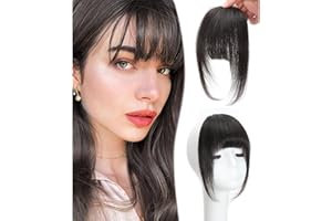 DYbeautyhair Clip in Fringe - 100% Human Hair Bangs Clip in Bangs Brown Black Air Hair Bangs With Temples Hairpieces Curved Bangs For Women Daily Wear (Brown Black, French Bangs)