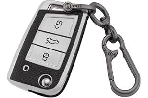 ERMWALR for VW Key Fob Cover with Keychain, 3 Buttons Leather and TPU Key Shell Car Key Cover Compatible with Volkswagen Golf 7 Polo MK6 Jetta Tiguan Skoda Superb Seat Leon Ibiza (PW-Vlw-3B-S)