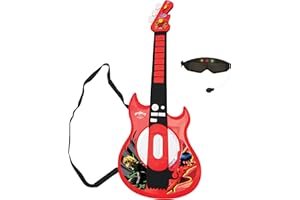Lexibook, Miraculous Ladybug Cat Noir, Guitarra electrónica Luminosa con micrófono, Gafas con micrófono, melodías, 2 Modos de Juego, Entrada para MP3, Negro/Rojo, K260MI