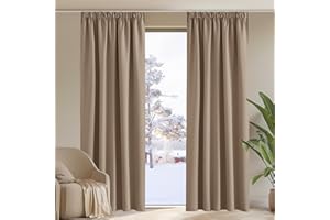 PONY DANCE Zasłony zaciemniające, ołówkowe plisowanie u góry, izolacja termiczna, zasłony do drzwi przesuwnych, zasłony termiczne na zimę, oszczędność energii, 2 szt., szer. 168 cm x dł. 229 cm, mokka