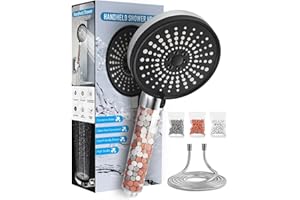 Andizun Shower Head High Pressure, 5 Sprays High Power Shower Head with Large Shower Panel for Low Pressure Hard Water Filter Shower Head, Contains Replaceable Filter Beads