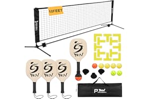 NQV Pickleball Set with Net-10FT Half Court Size Pickleball Net+Wood Pickleball Paddles+Pickle balls+Ball Retrievers+Pickleball Court Marking Kit, Portable Outdoor Driveway Indoor for Adults Beginners