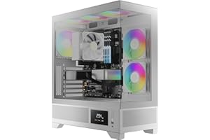 GAMDIAS ATLAS M1 WH Gaming ATX Mid Tower Computer PC Case, Customized Monitor w/Software, 3x120mm ARGB PWM Fans(2 Intake), Panoramic Tempered Glass Display, Perforated Airflow Vent PSU Chamber, White