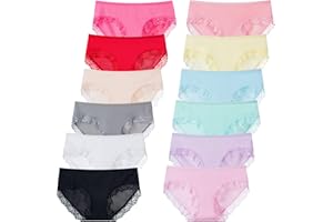 Sunvivid Teen Girls Knickers 12 Pack Lace Briefs Breathable Underwear Middle Waist Hipster Bikini Kids Soft Stretch Underpants for 8-18 Years
