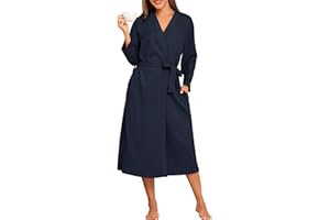 Lovasy Womens Waffle Dressing Gowns Cotton Lightweight Kimono Robes Long Bath Robes Spa Hotel Loungewear S-2XL