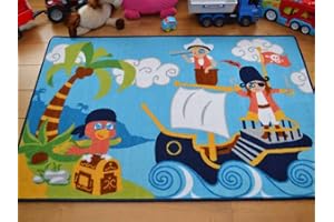 Rugs Supermarket Kids Non Slip Machine Washable Pirates Play Mat. Available in 3 Sizes (100cm x 160cm)