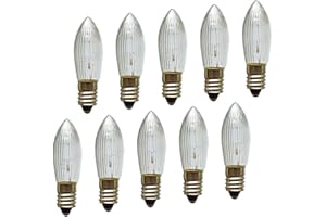 ERZGEBIRGSLICHT GLÜCK AUF Erzgebirgslicht - AUSWAHL - 10x Topkerze Spitzkerze 24V 3W E10 für 10 Brennstellen Ersatzbirne Glühbirne Riffelkerze Glühlämpchen für Lichterketten und Schwibbogen (keine LED!)