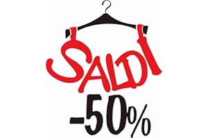 STICK-UP Vetrofanie SALDI SCONTI -SALDI -50% - DIMENSIONI 58X70 CM - Decorazioni saldi sconti - fuori tutto, saldi vetrine negozi, stickers (Rosso)
