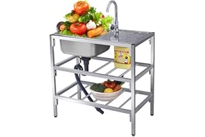 BAYTE Küche Spülbecken Edelstahl Waschbecken Ausgussbecken Werkbank Spülbecken Outdoor mit Wasserhahn Lagerregale Abflussbrett für Innenräume im Freien Küche Restaurant Waschküche Garage. ( Color : Single c