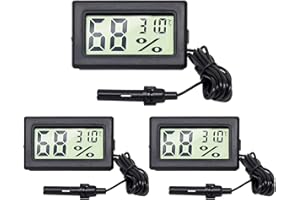 VAKLER 3 Pack Digital Thermometer Hygrometer, Temperature Humidity Gauge Meter Mini Probe Thermometers with LCD Display Digital Room Thermometer for Reptile Incubator Terrarium Incubator Aquarium Office