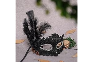 Veewon Fashion Venetian Face Mask Feather Decoration Women Masquerade Masks for Halloween, Masquerade, Costume Party (Black)