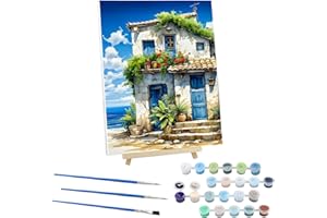 EOBROMD Paisaje Marino Pintar por Numeros Adultos con Marco, Cuadros para Pintar por Numeros Casa, Lona sin Pliegues Pintura al Colorear por Numeros con Caballete, Decoración del Hogar 30x40cm