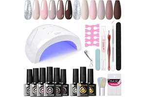 ‎UR SUGAR UR SUGAR Set Starterset mit Lampe 48W, 6 Farben Nudefarben UV Nagellack Starterset Set Nagelset Gelnägel Starterset Base Gel Top Coat Matte Glänzend Gellack Set Geschenk für Damen