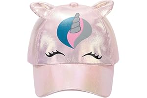 QKURT Girls Baseball Cap, Summer UV Protection Sun Hat Sports Casual Cap Adjustable Trucker Hat with Cat Ear Unicorn Pattern for Kids Ages 3-8