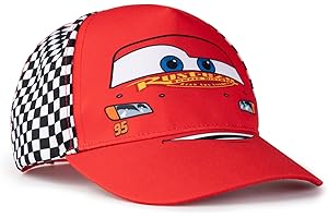 Disney Cars Lightning McQueen Kids Red Adjustable Curved Peak Cap | Boys Summer Sun Protection Hat | '95 Rust-eze Checkered Cap
