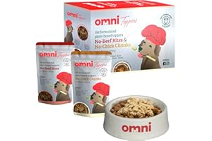 Omni Wet Dog Food Toppers - Dragons' Den Winners, Vet-Formulated Pouches to Use as Dog Treats or a Food Topper on Dry Food, Tasty Chunks in Gravy, 4 Months Plus - x4 No Beef Bites x4 No Chick Chunks