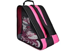 WIYETY Borsa per pattini a rotelle, con tracolla regolabile, per adulti, per pattini a rotelle, per pattini da ghiaccio, per uomo e donna (nero rosa)