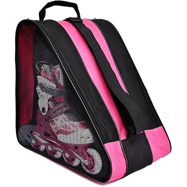 Zaino Per Pattini A Rotelle – In Tela Rosa, Multi-tasche, Strisce Riflettenti, Traspirante, Per Sport Invernali