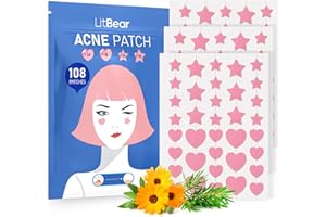 LitBear Akne Patch Pickel Patch, Rosa Herz & Sternförmige Akne Absorbierende Abdeckung Patch, Hydrokolloid Akne Patches Für Face Zit Patch Akne-Punkte, Teebaumöl + Centella (108 Stück)