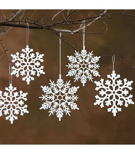 MELLIEX 24 Ornamenti Fiocchi Di Neve In Plastica Per Albero Di Natale - 3 Dimensioni Con Spago Argento