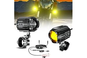 KEWIG Motorcycle Auxiliary LED Light Driving Spotlights White/Amber Fog Lights with Mount Brackets Wire Harness Waterproof Offroad Work 60W Driving Lamps