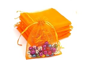 Rapecott 9x12cm 100pz Organza coulisse sacchetti regalo, sacchetti tulle portaconfetti, confetti comunione, bustine per gioielli, compleanno natale bomboniere sacchetti piccoli regalo (arancia)