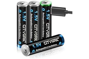 CITYORK Akumulatory litowo-jonowe AAA, 1,5 V AAA do ponownego ładowania, 1200 mWh z ładowaniem USB (4 sztuki)