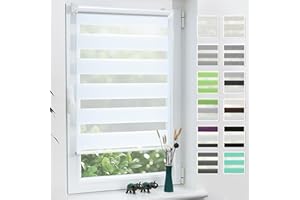 Grandekor Store Enrouleur Jour Nuit de Double Tissu, Store Jour et Nuit sans Perçage, Accessoires d'installation Inclus pour Fenêtre ou Porte, 40l x 120L cm, Blanc