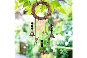 Cloches de Sorcières, SOARFLY Carillons éoliens en Métal Rotin Cloches, Carillon à Vent de Boho Style, Breloque de Protection de Porte pour Porche, Maison, Jardin, Fenêtre (34cm)