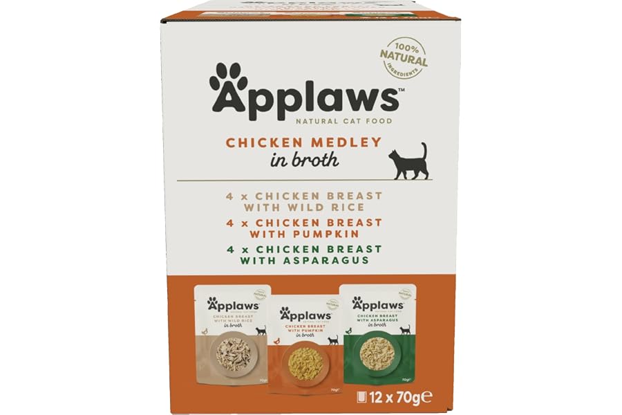 Applaws Comida Húmeda para Gatos 100% Natural Multipack de Pechuga de Pollo en Sobre - 12 Sobres de 70g