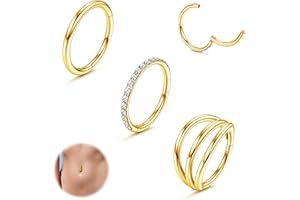 Adramata 3 Pcs 14G 1.6MM Piercing Ombligo Acero Quirurgico Piercing Ombligo Aro Septum Piercing Hélice Tragus Cartílago Oreja Piercing Plata Oro Corporal Piercing para Mujer