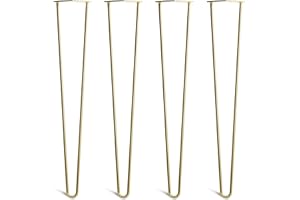 THE HAIRPIN LEG CO. [HLC] 4 x Hairpin Table Legs – Superior Double Weld Steel Construction With Screws, Build Guide & Protector Feet Worth £8 Included! – 10mm Steel [28"/71cm,Brass]