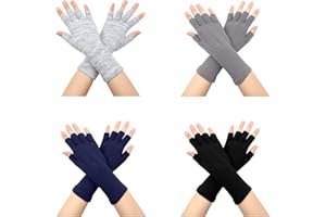 VEGCOO Mitaines Femme Homme, 4 Paires de Gants Tricotés Hiver Demi-doigt pour Femme et Homme