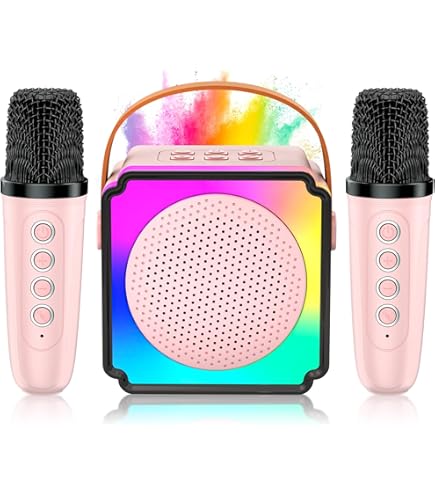 Mini karaokemachine voor kinderen en volwassenen, draagbare Bluetooth-luidspreker met 2 draadloze microfoons, geschenken speelgoed voor meisjes van 3, 4, 5, 6, 7, 8 jaar oud, peuter, tieners