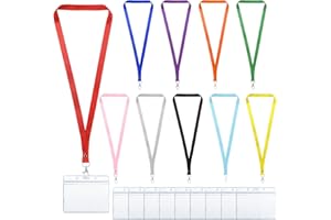 MEDO 10 Pcs Lanyard with 10 Pcs Card Holder, Clear Waterproof ID Card Holders Name Tag Badge Card Holders with Neck Lanyard for Work Badges ID Cards Business Cards Key Rings
