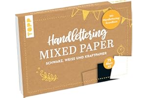 FRECH Handlettering - Blocco di carta mista - nero, bianco, Kraftpapier - A5: 75 feste Papiere zum Lettern (DIN A5, 220 g/m²), je 25x Weiß, Schwarz und Kraftpapier, mit Handlettering-Grundkurs und